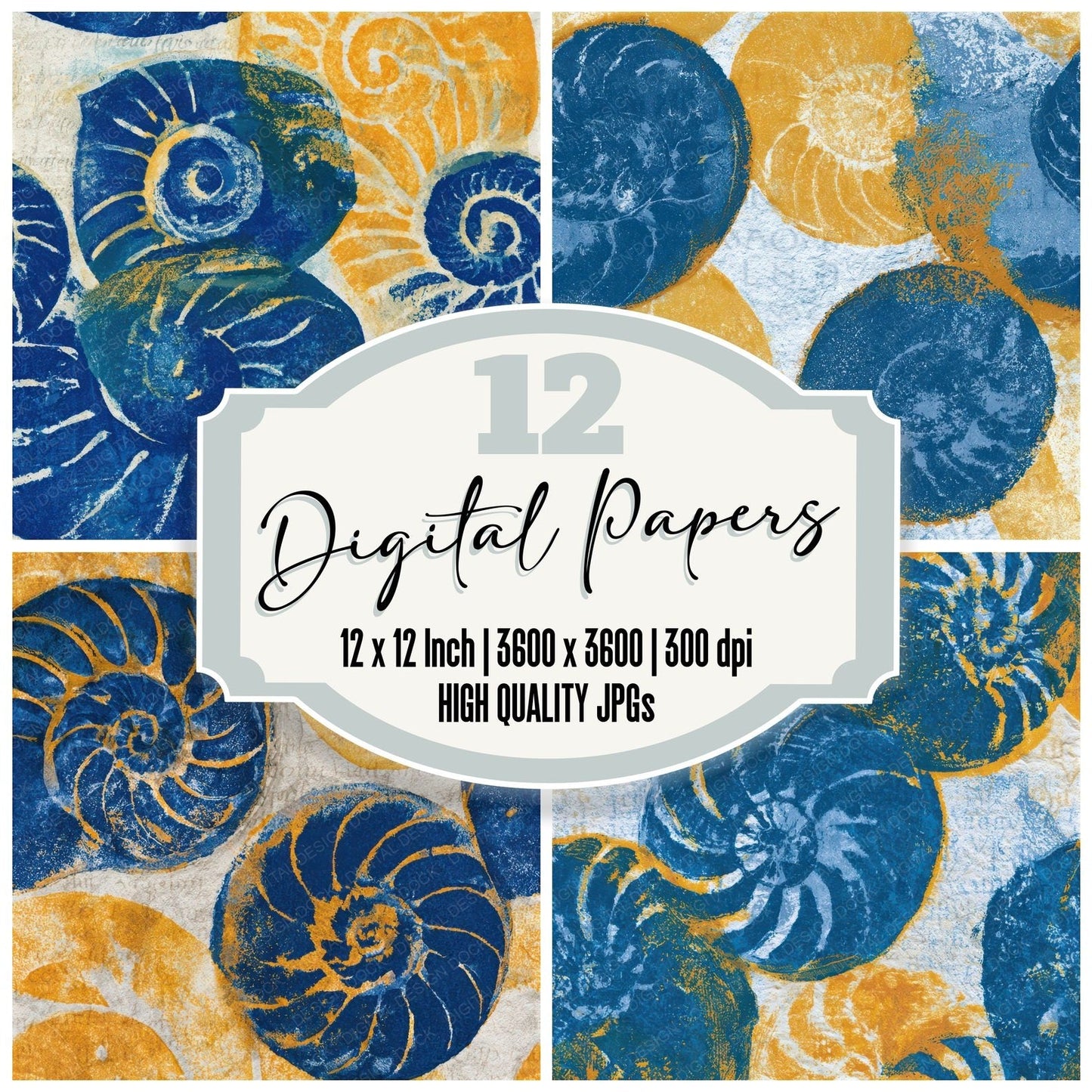 Monoprint Nautilus Cobalt Yellow Seamless Digital Paper Pack (DDD012990)