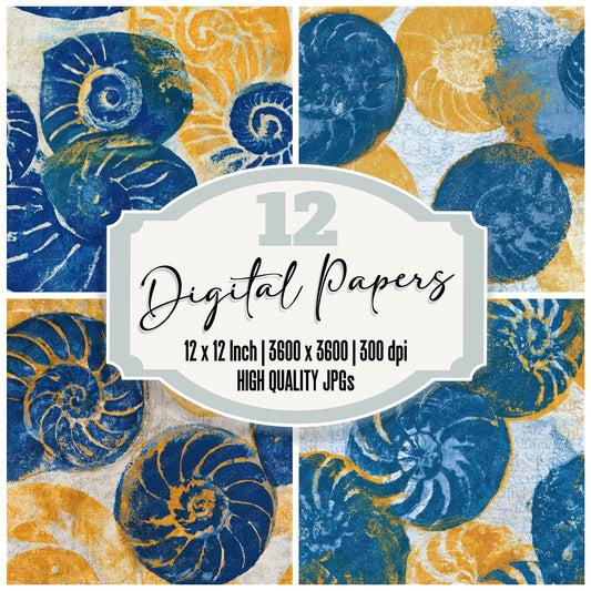 Monoprint Nautilus Cobalt Yellow Seamless Digital Paper Pack (DDD012990)
