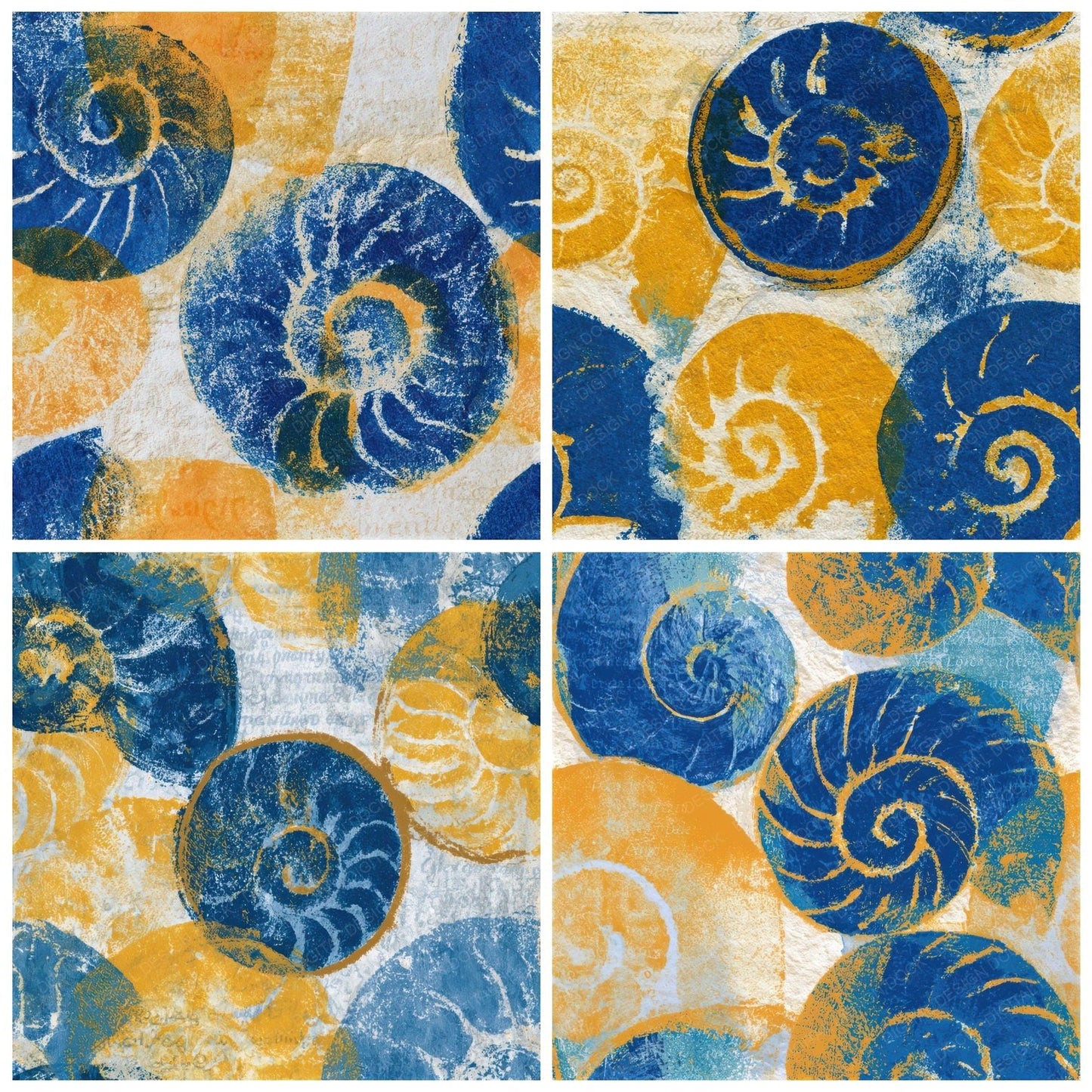 Monoprint Nautilus Cobalt Yellow Seamless Digital Paper Pack (DDD012990)