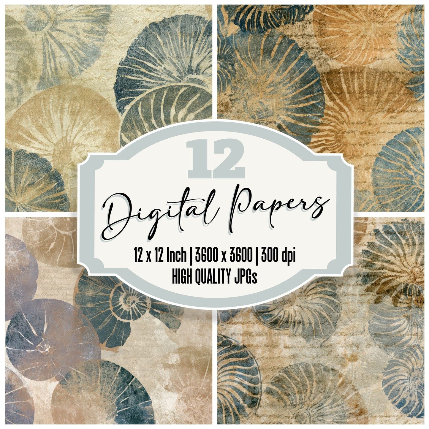 Monoprint Nautilus Sepia Parchment Digital Paper Pack (DDD012991)