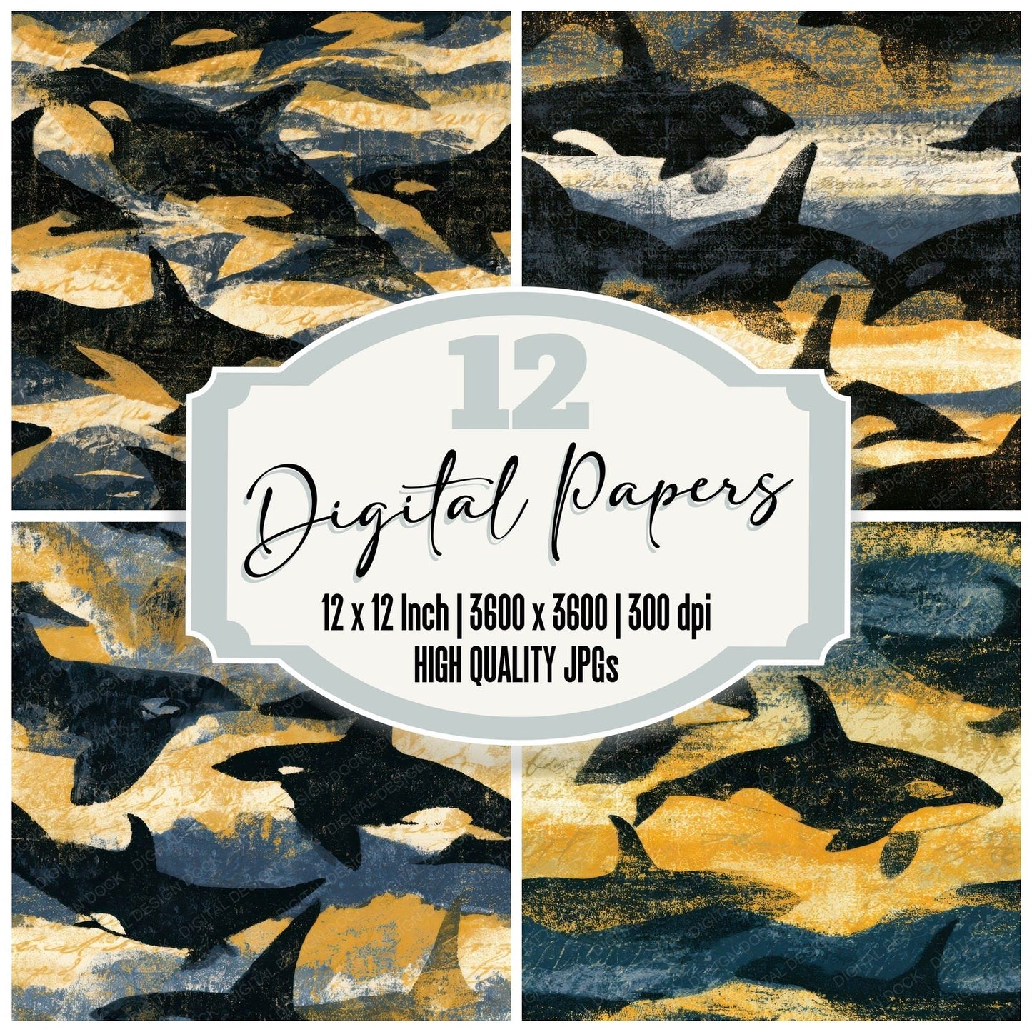 Monoprint Orca Jet Cream Seamless Digital Paper Pack (DDD012992)