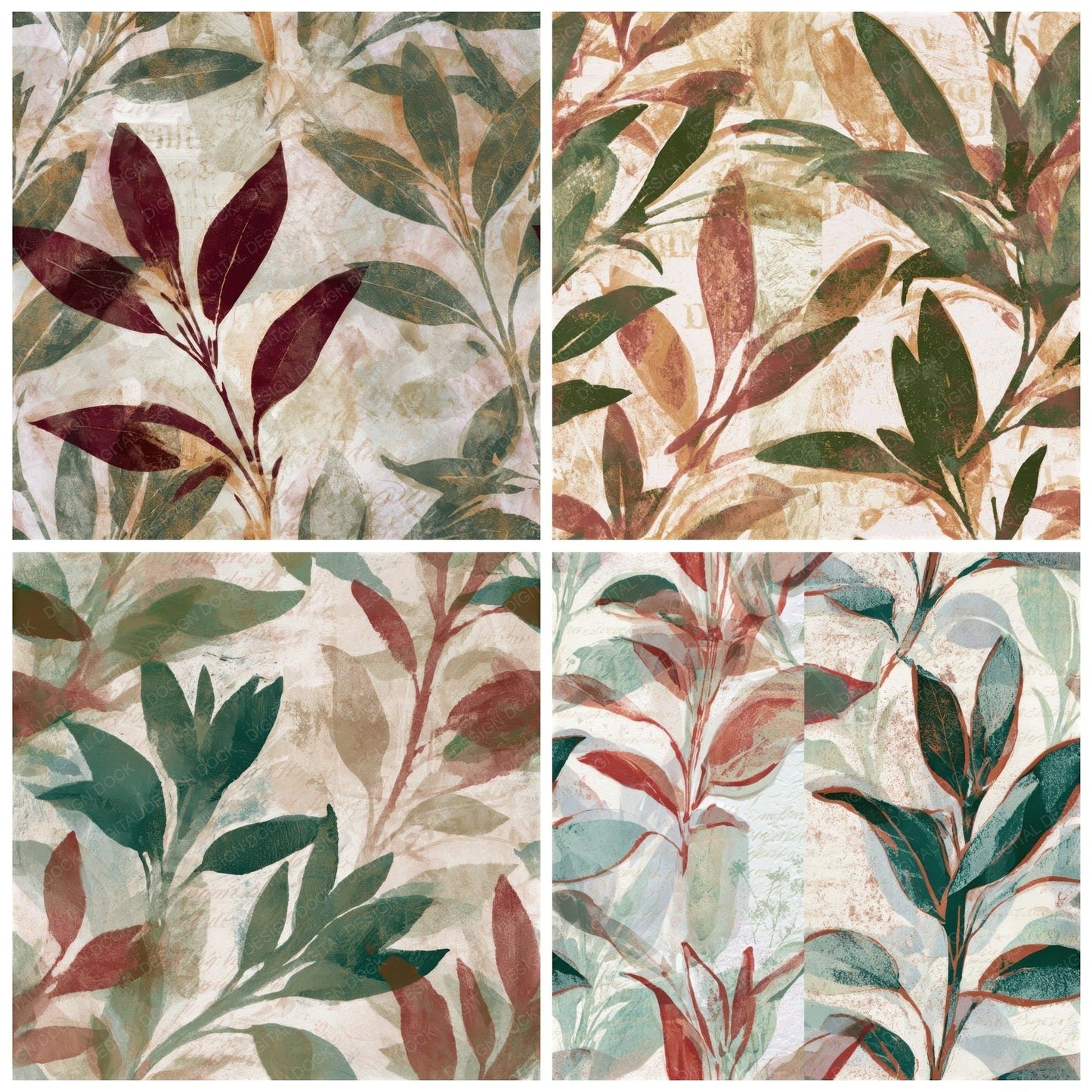 Monoprint Sage Jade Garnet Seamless Digital Paper Pack (DDD012994)