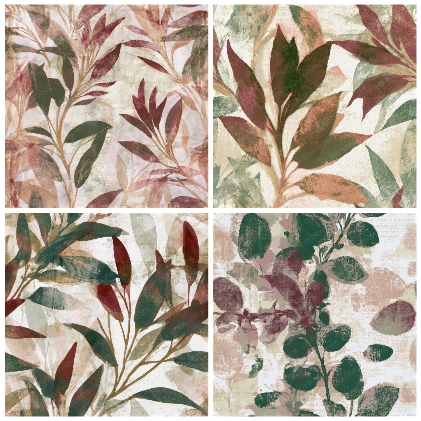 Monoprint Sage Jade Garnet Seamless Digital Paper Pack (DDD012994)