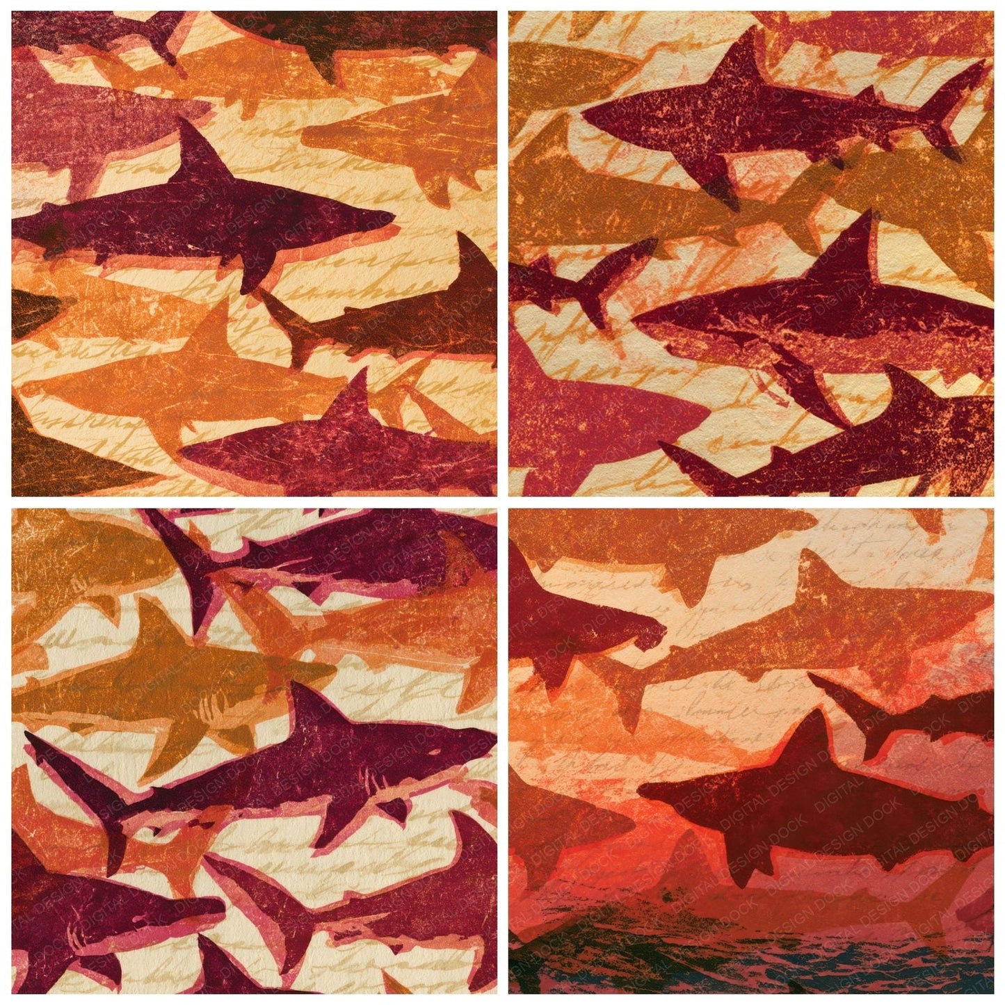 Monoprint Sharks Cinnamon Burgundy Digital Paper Pack (DDD012996)