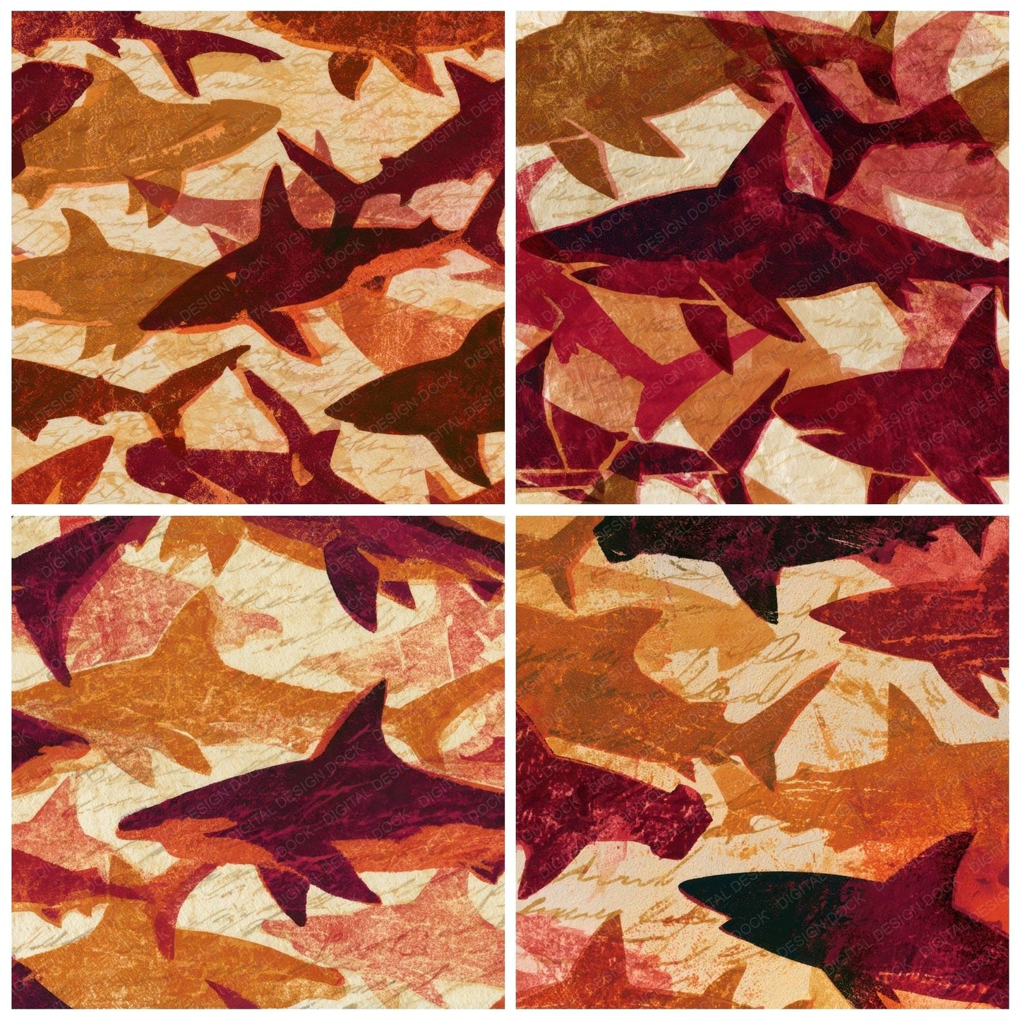 Monoprint Sharks Cinnamon Burgundy Digital Paper Pack (DDD012996)