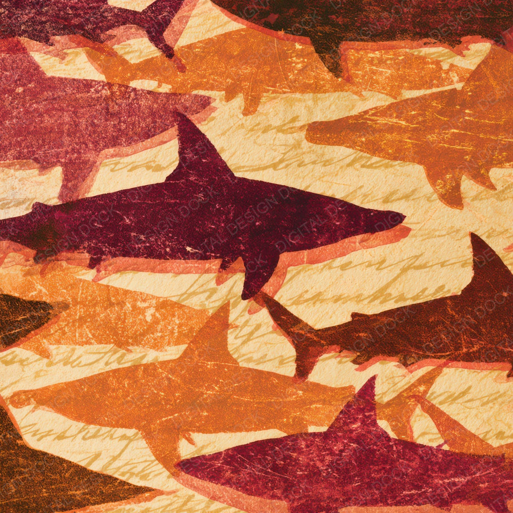 Monoprint Sharks Cinnamon Burgundy Digital Paper Pack (DDD012996)