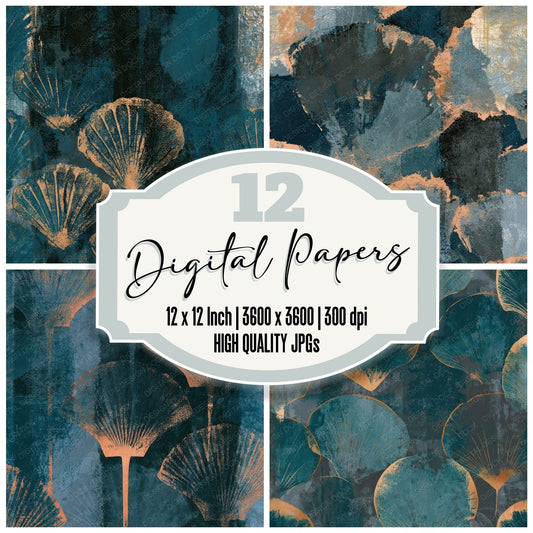 Monoprint Shells Teal Charcoal Digital Paper Pack (DDD012997)