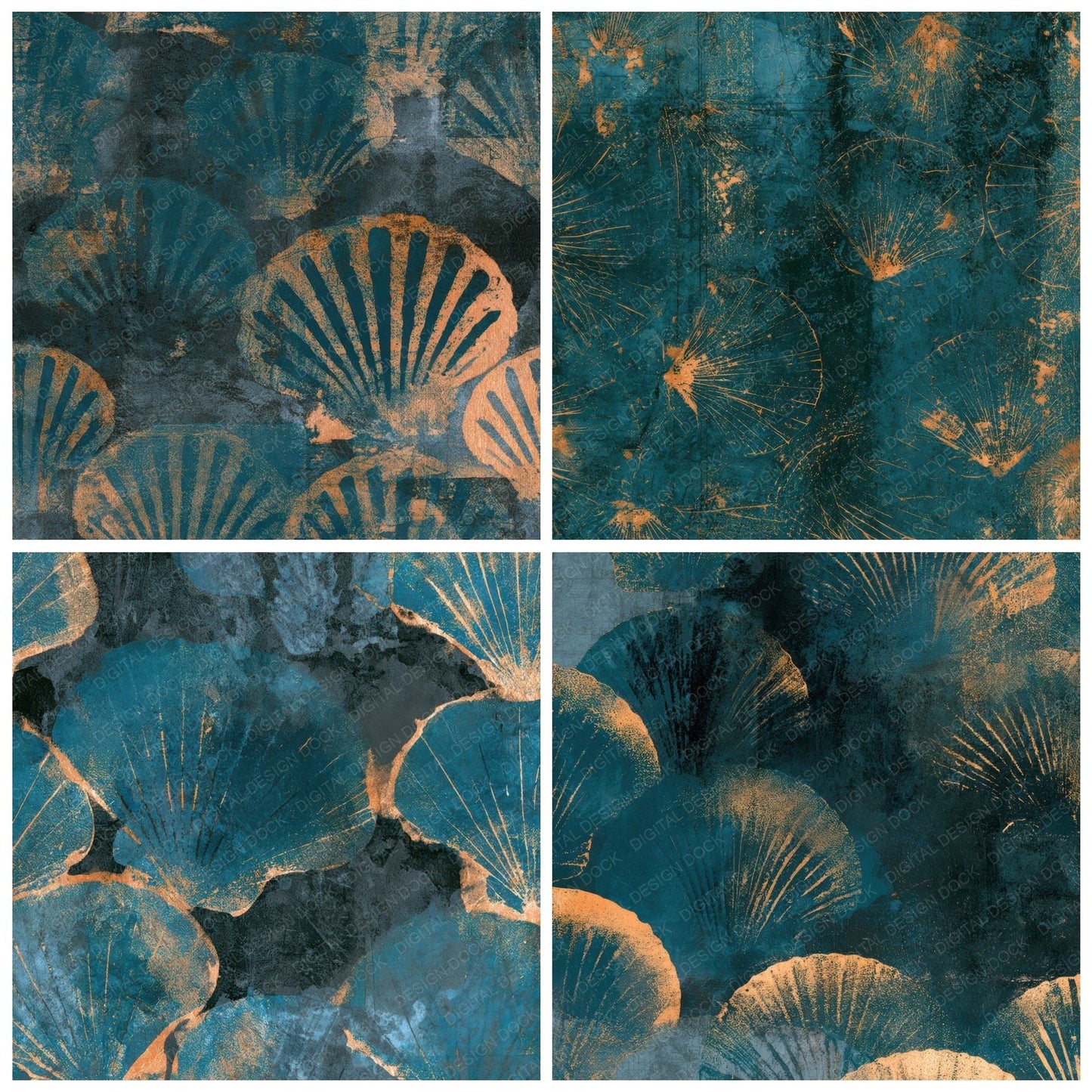 Monoprint Shells Teal Charcoal Digital Paper Pack (DDD012997)