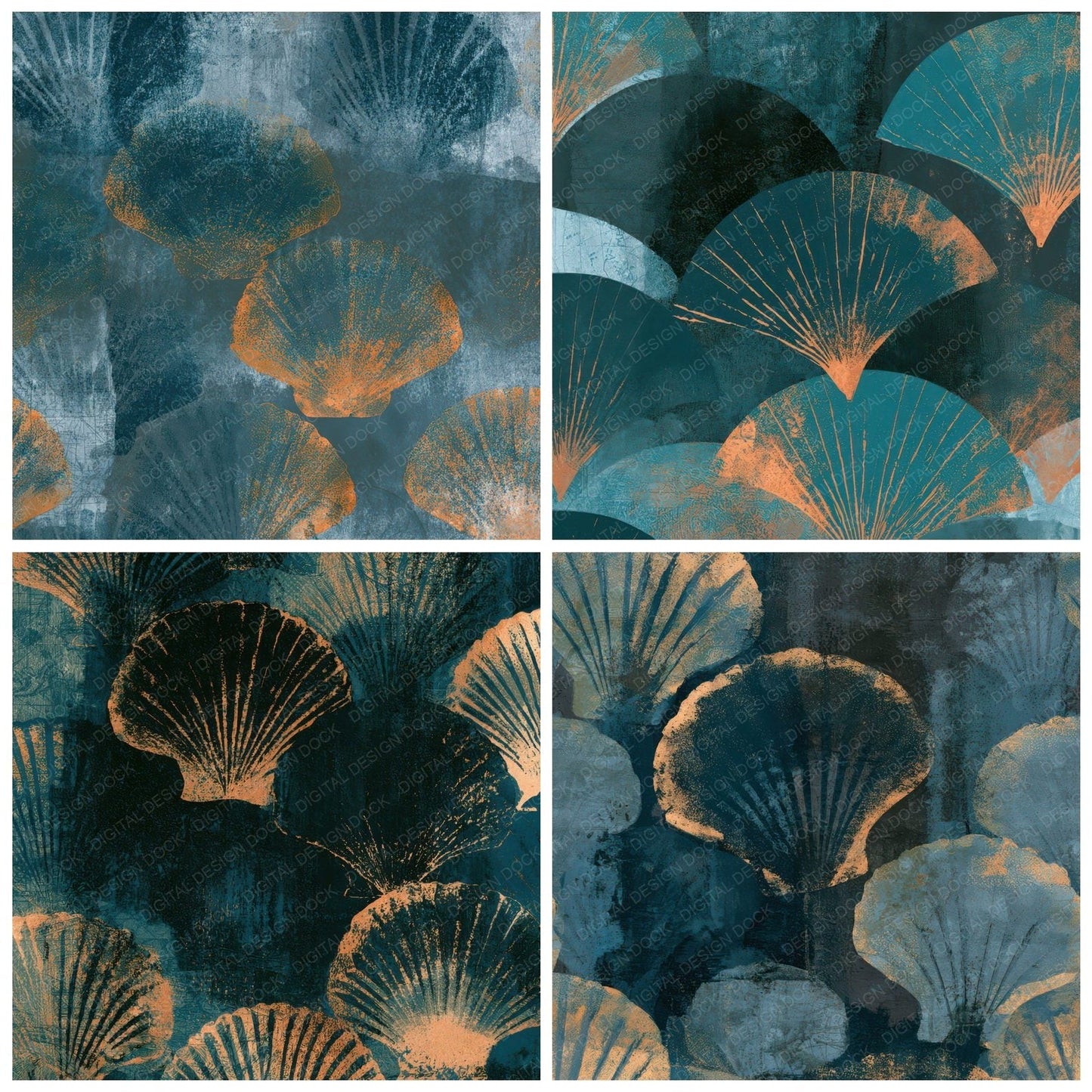 Monoprint Shells Teal Charcoal Digital Paper Pack (DDD012997)