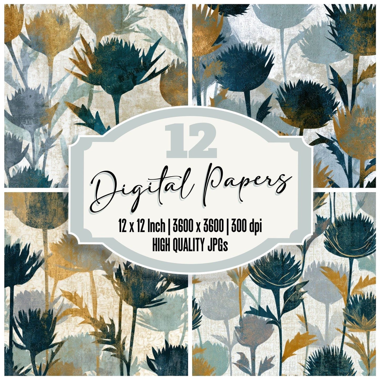 Monoprint Thistle Driftwood Bone Digital Paper Pack (DDD012998)