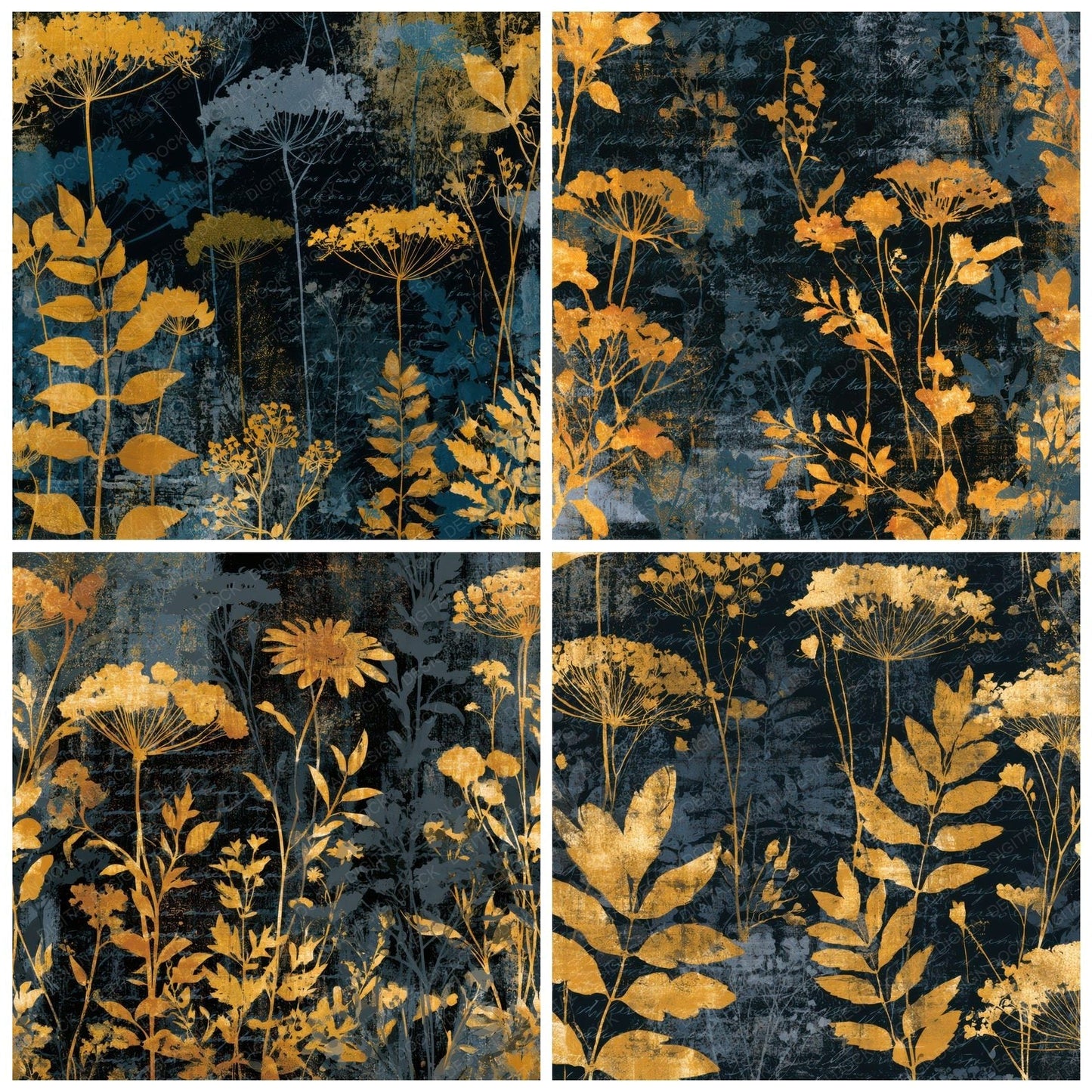 Monoprint Wildflowers Charcoal Gold Digital Paper Pack (DDD012999)