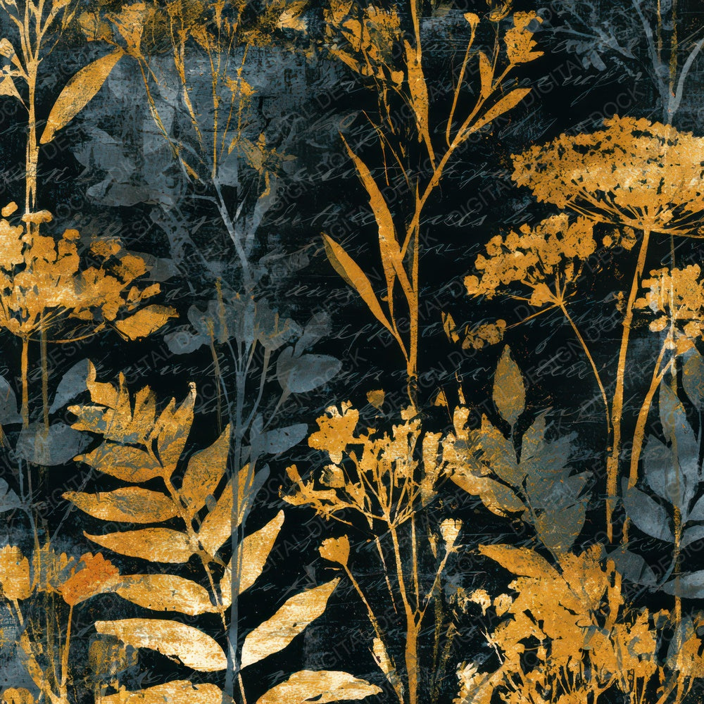 Monoprint Wildflowers Charcoal Gold Digital Paper Pack (DDD012999)
