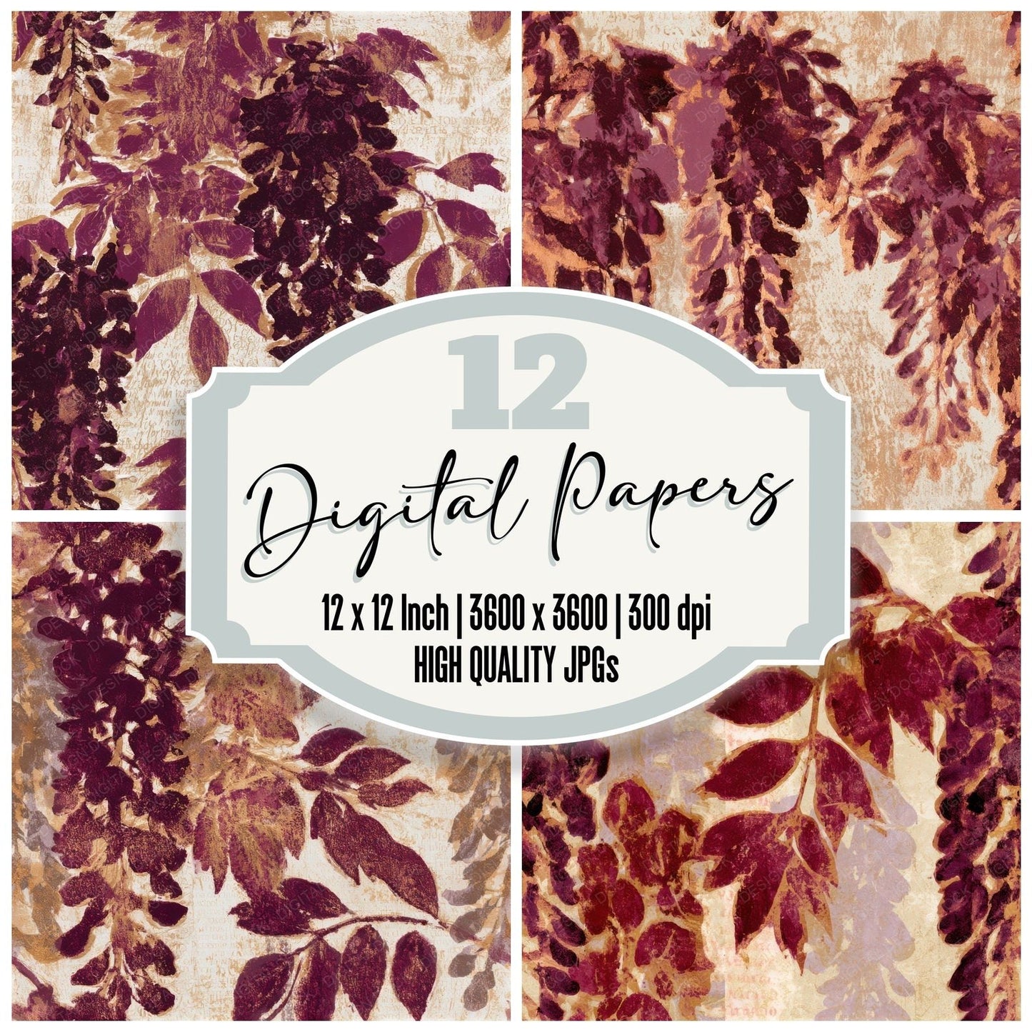 Monoprint Wisteria Garnet Wine Seamless Digital Paper Pack (DDD013000)