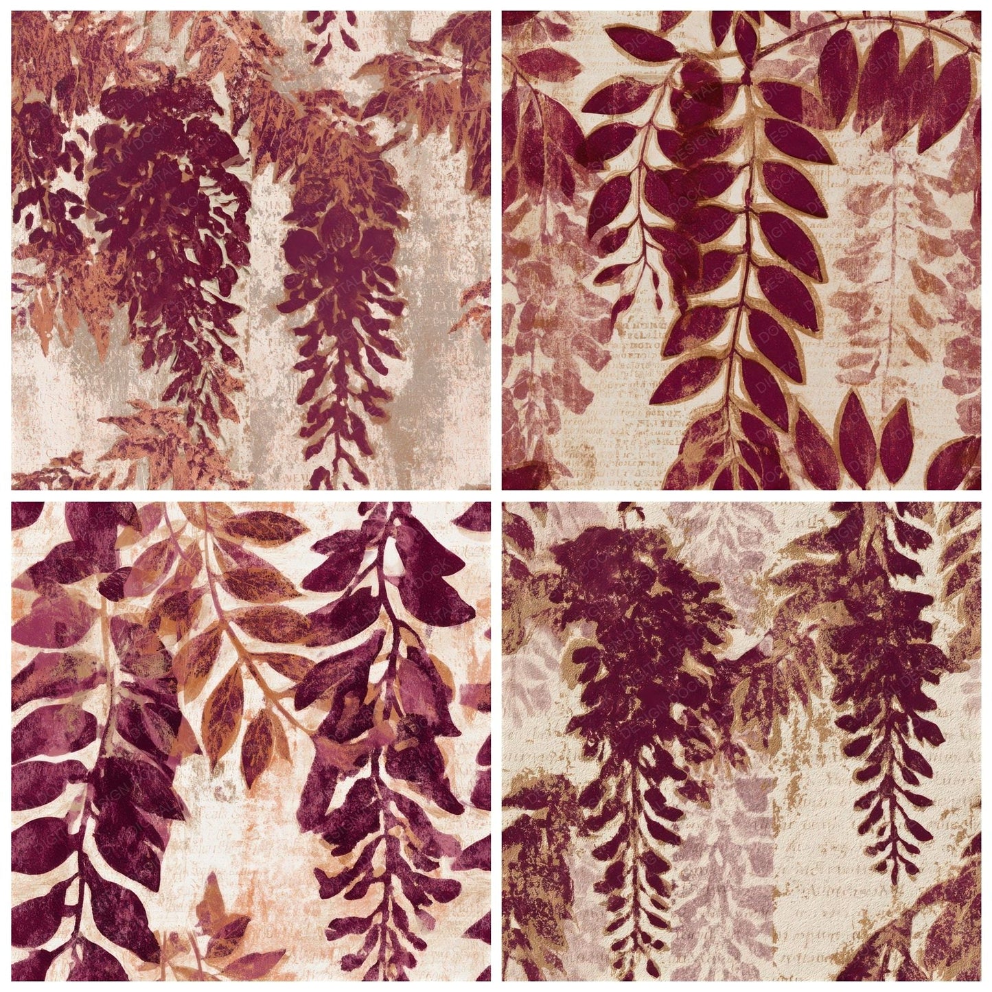 Monoprint Wisteria Garnet Wine Seamless Digital Paper Pack (DDD013000)
