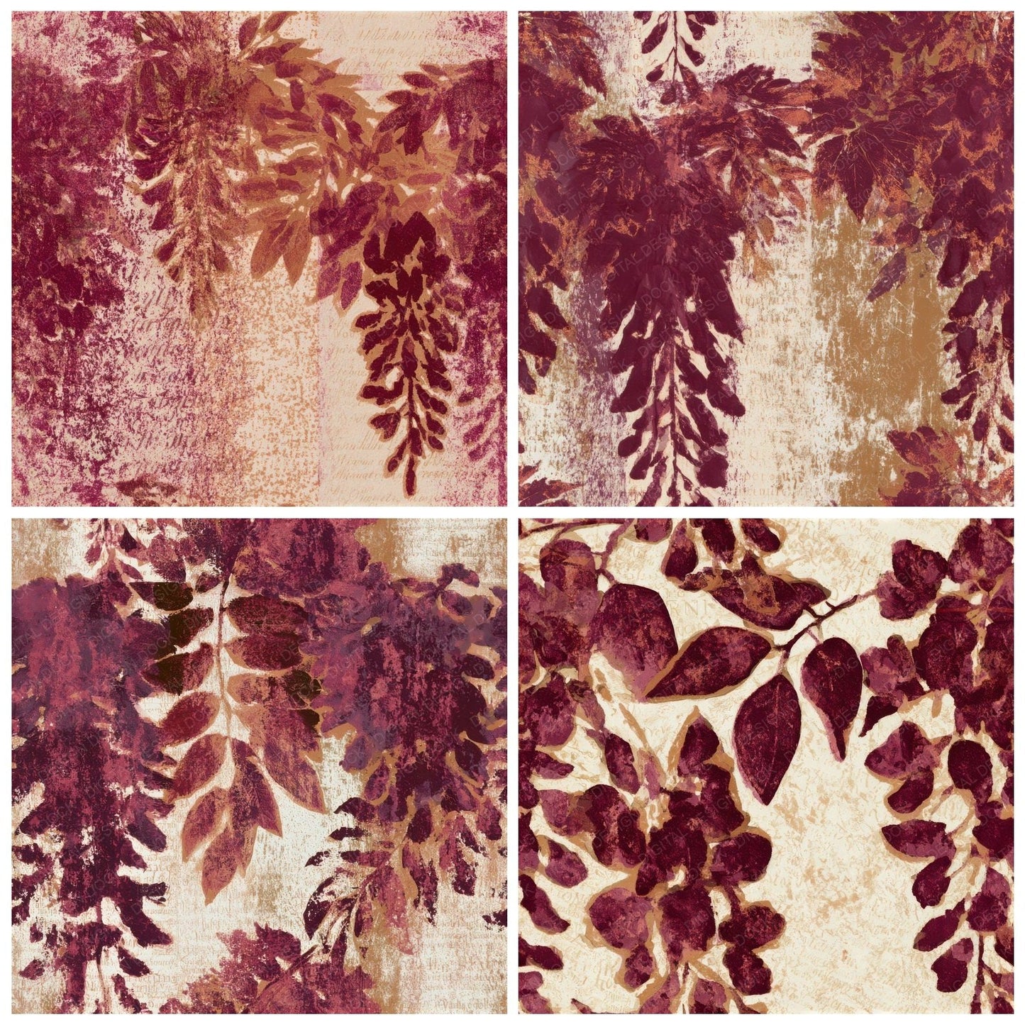 Monoprint Wisteria Garnet Wine Seamless Digital Paper Pack (DDD013000)