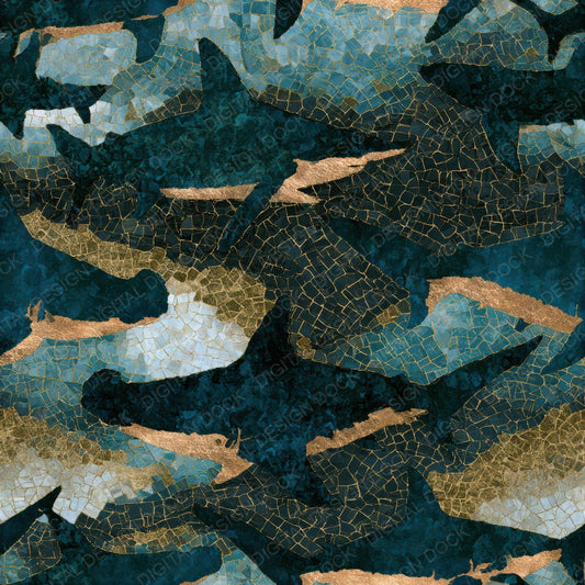 Mosaic Sharks Teal Brass Seamless Digital Paper Pack (DDD013001)
