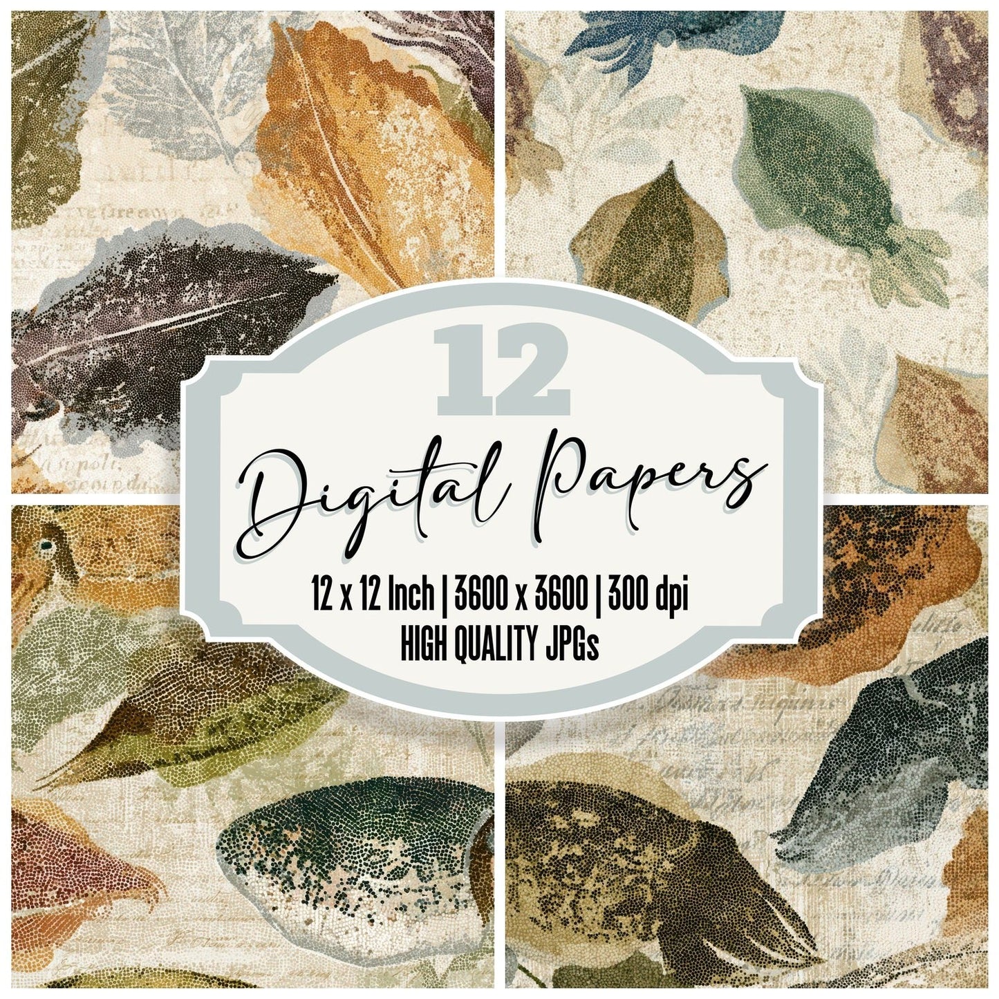 Pointillism Cuttlefish Moss Brown Digital Paper Pack (DDD013002)