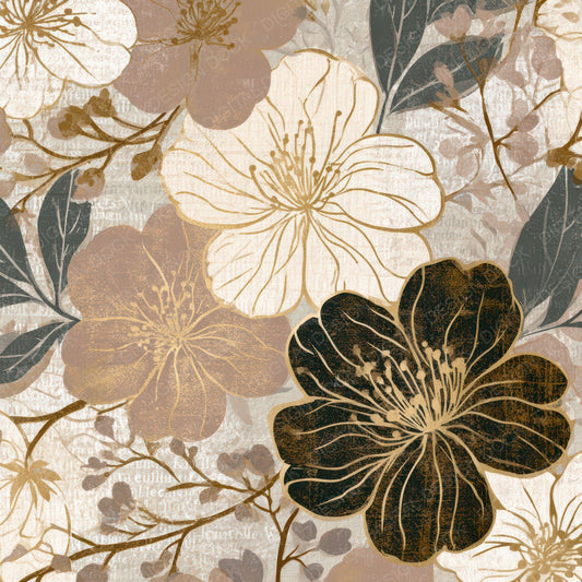 Woodblock Cherry Blossom Mushroom Ivory Digital Paper Pack (DDD013003)