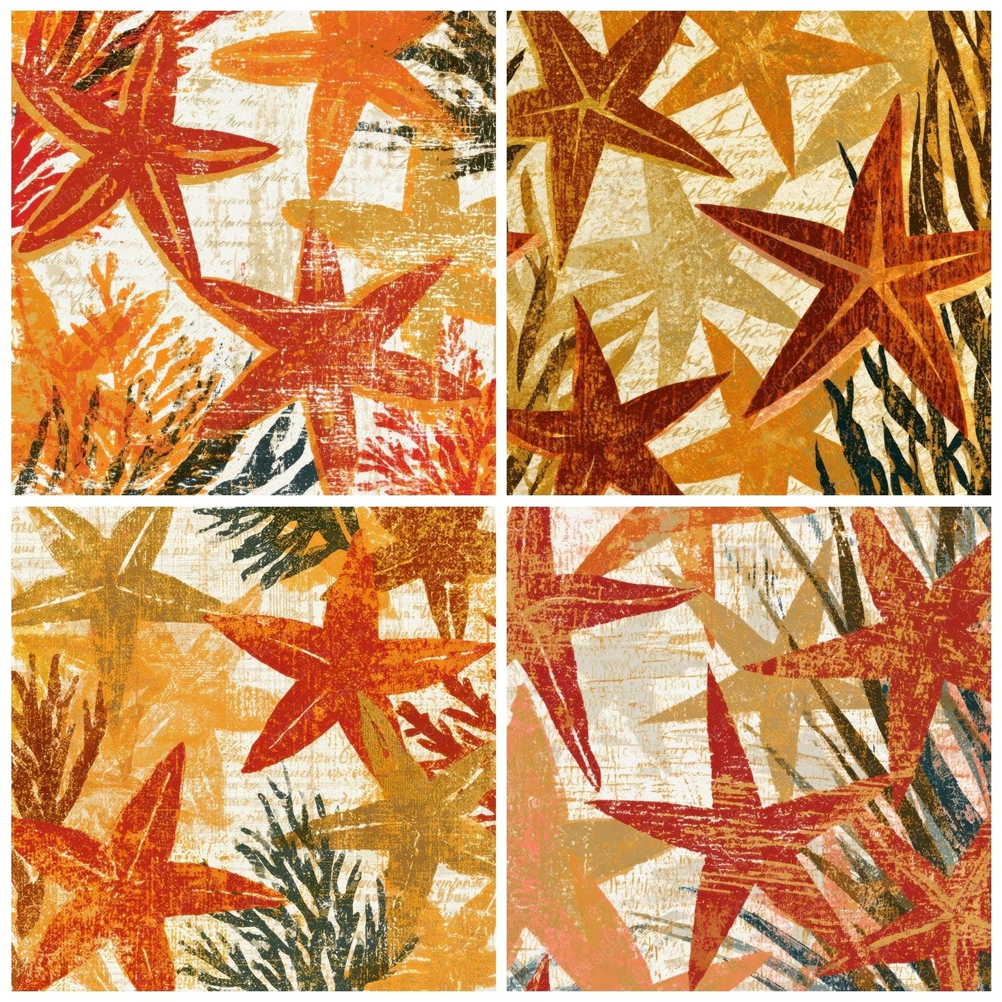 Woodcut Starfish Kelp Rust Digital Paper Pack (DDD013004)