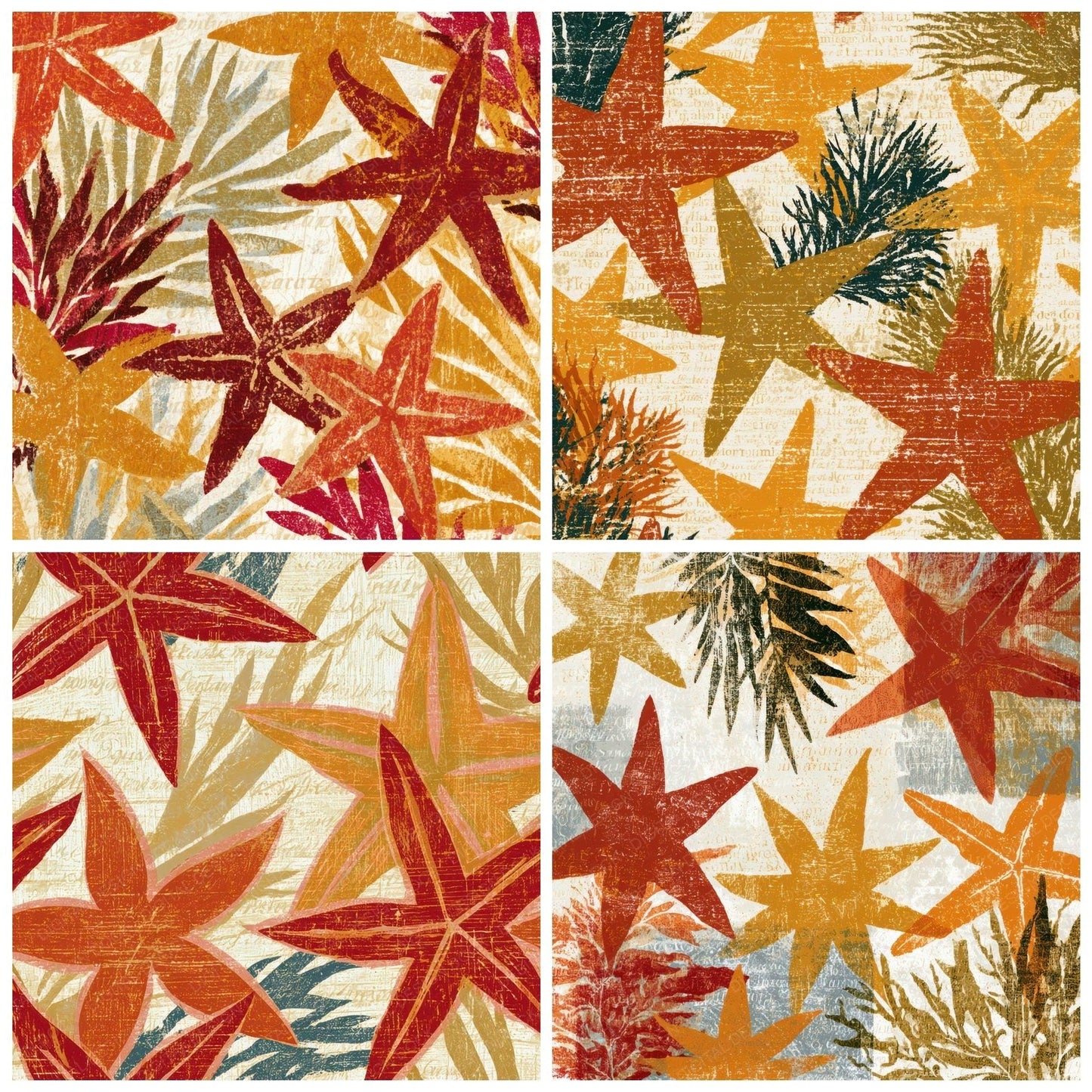 Woodcut Starfish Kelp Rust Digital Paper Pack (DDD013004)