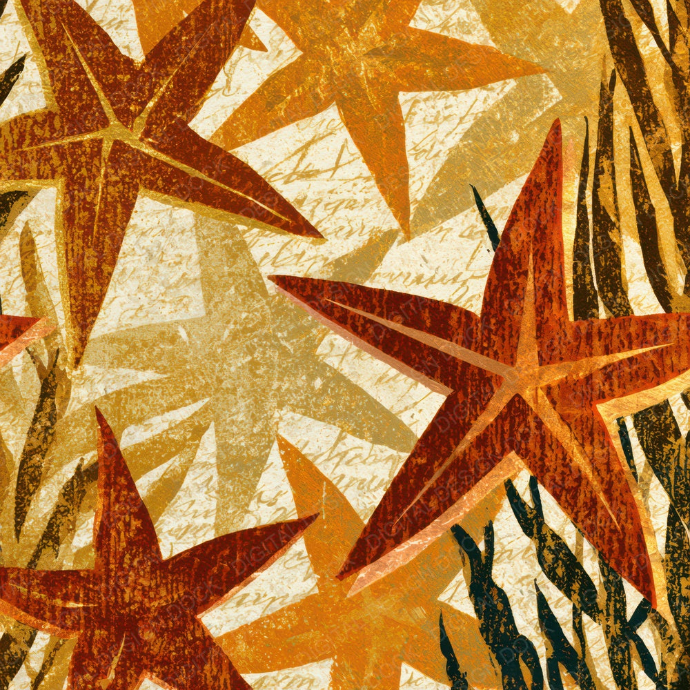 Woodcut Starfish Kelp Rust Digital Paper Pack (DDD013004)