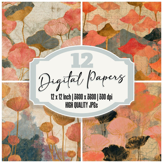 Antique Map Ink Caps Coral Gold Digital Paper Pack (DDD013005)