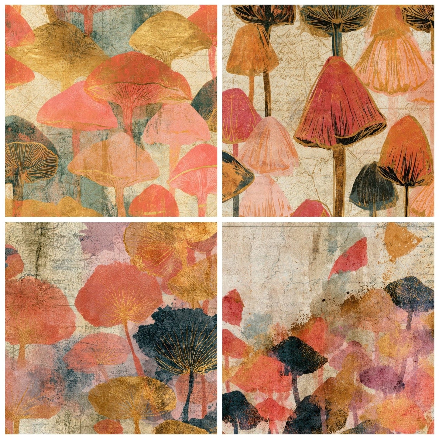 Antique Map Ink Caps Coral Gold Digital Paper Pack (DDD013005)