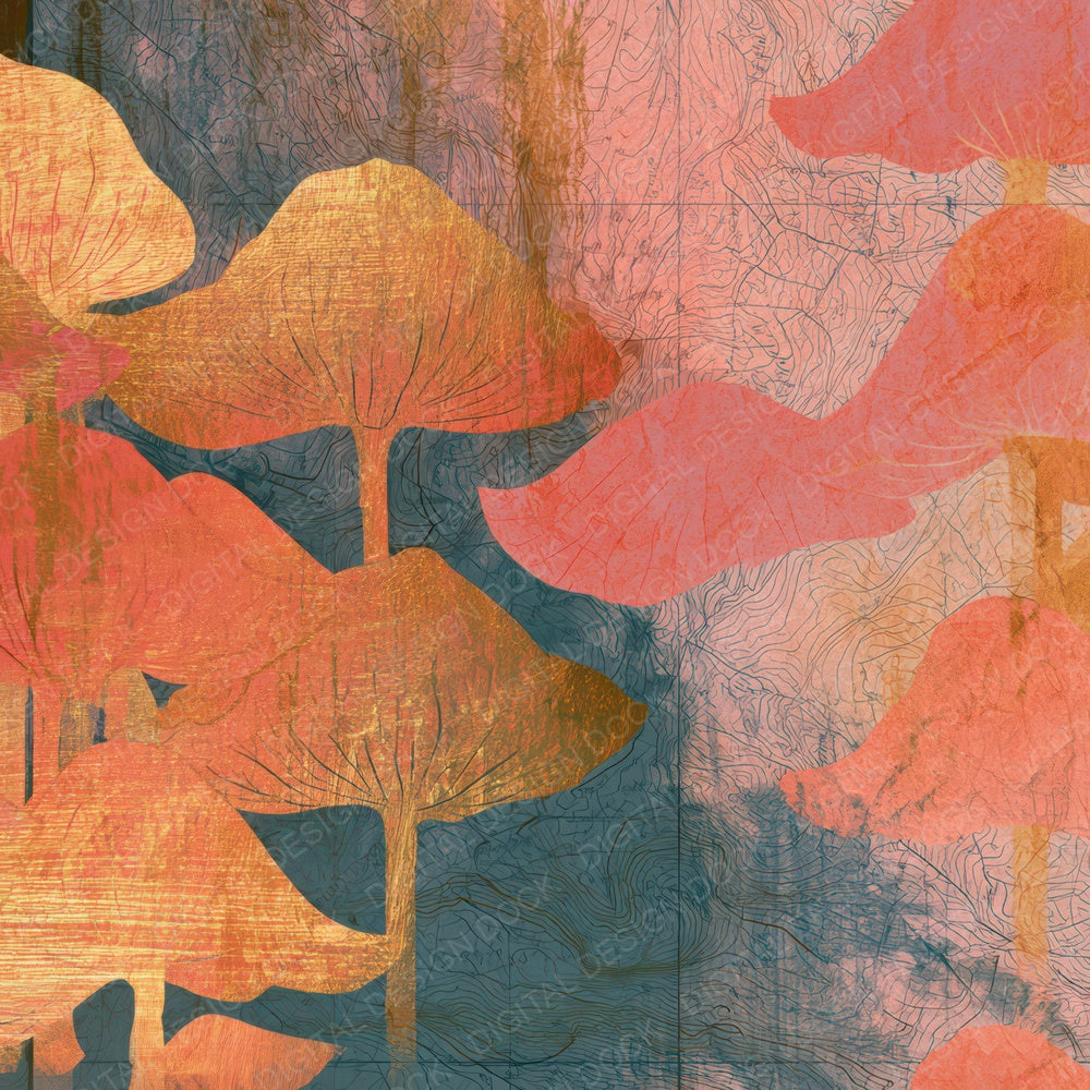 Antique Map Ink Caps Coral Gold Digital Paper Pack (DDD013005)
