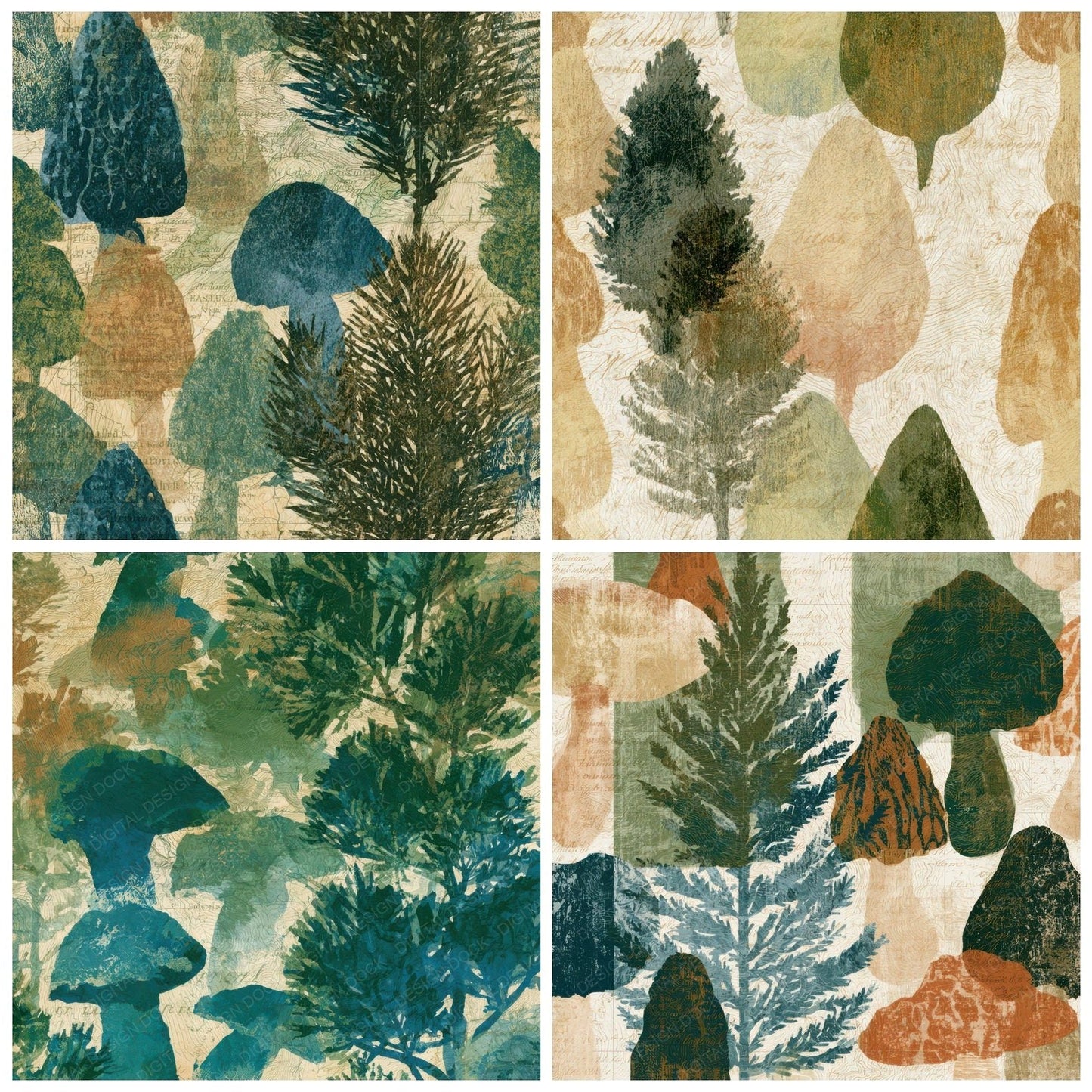 Antique Map Morels Pine Cream Digital Paper Pack (DDD013006)