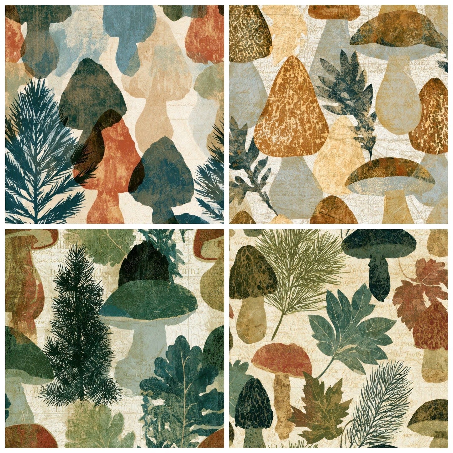 Antique Map Morels Pine Cream Digital Paper Pack (DDD013006)