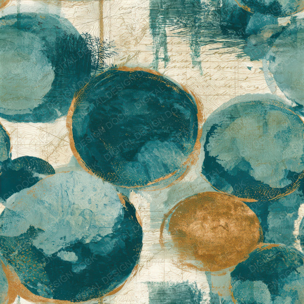 Antique Map Puffballs Teal Bone Seamless Digital Paper Pack (DDD013007)