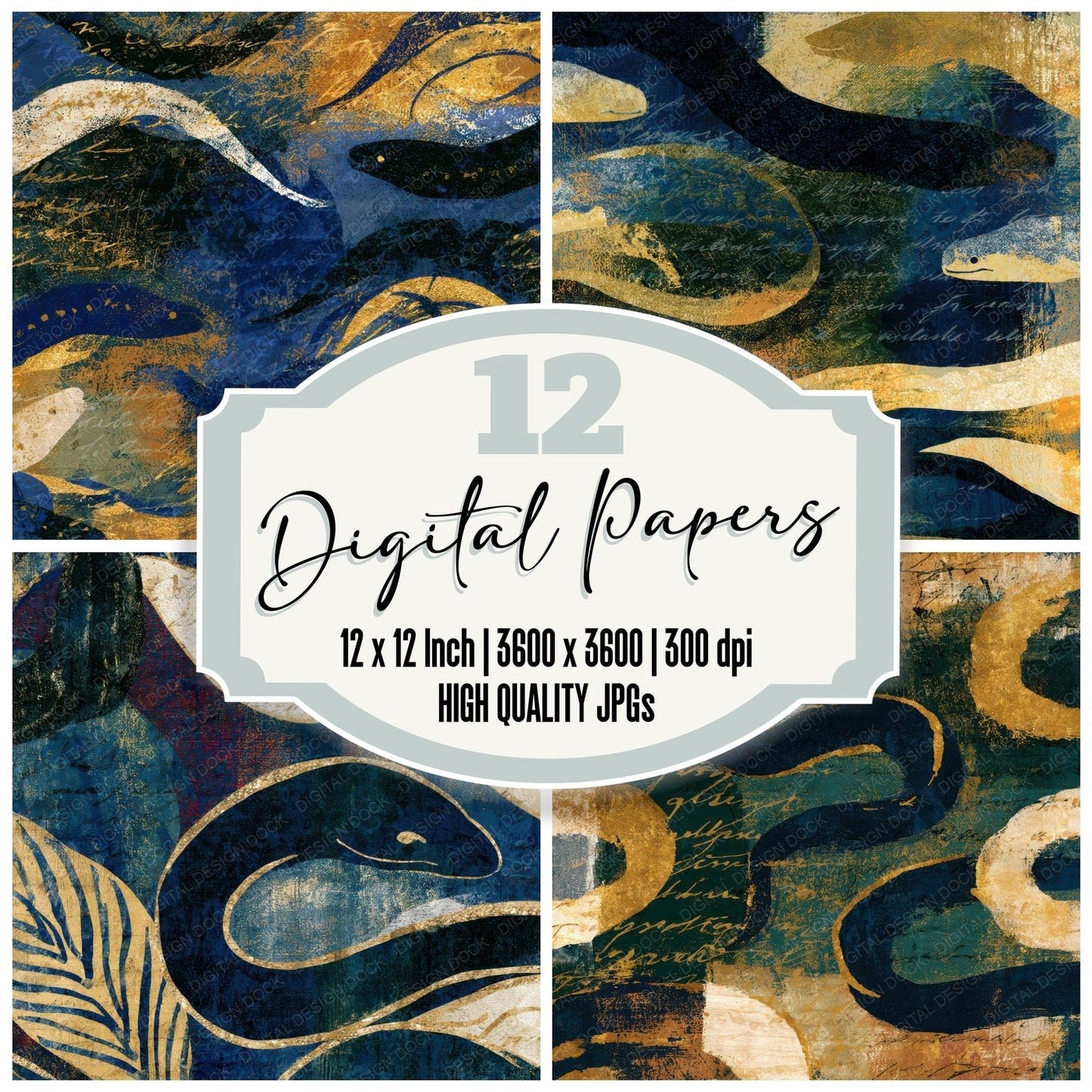 Bohemian Eel Midnight Bone Gold Digital Paper Pack (DDD013008)