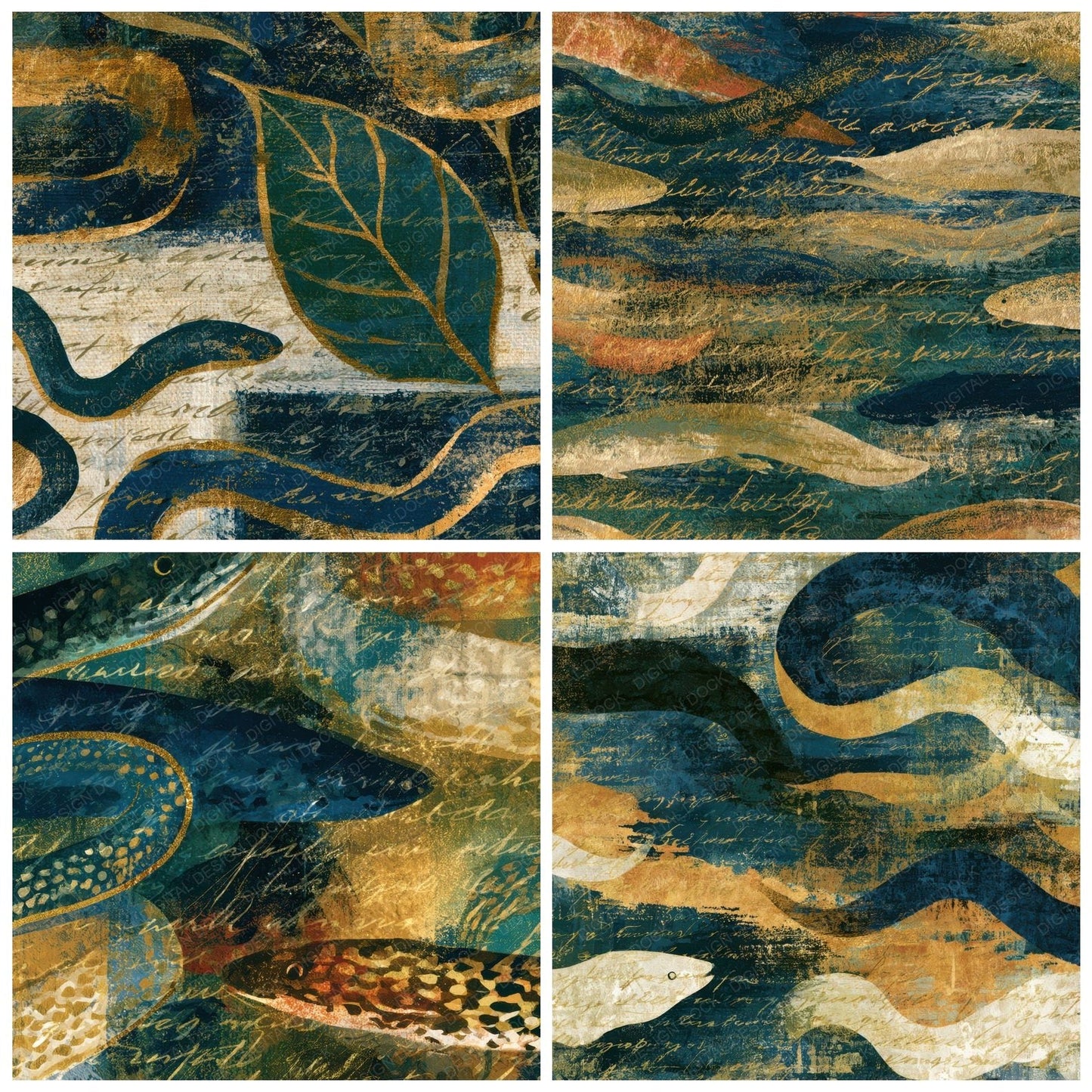 Bohemian Eel Midnight Bone Gold Digital Paper Pack (DDD013008)