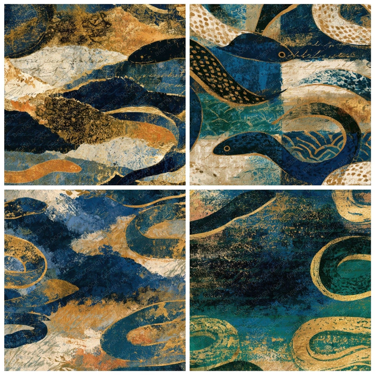 Bohemian Eel Midnight Bone Gold Digital Paper Pack (DDD013008)
