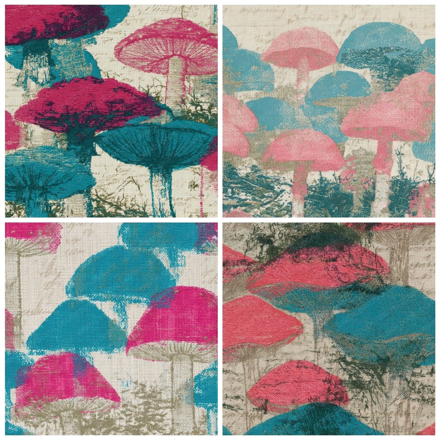 Embroidery Toadstools Bubblegum Turquoise Digital Paper Pack (DDD013010)