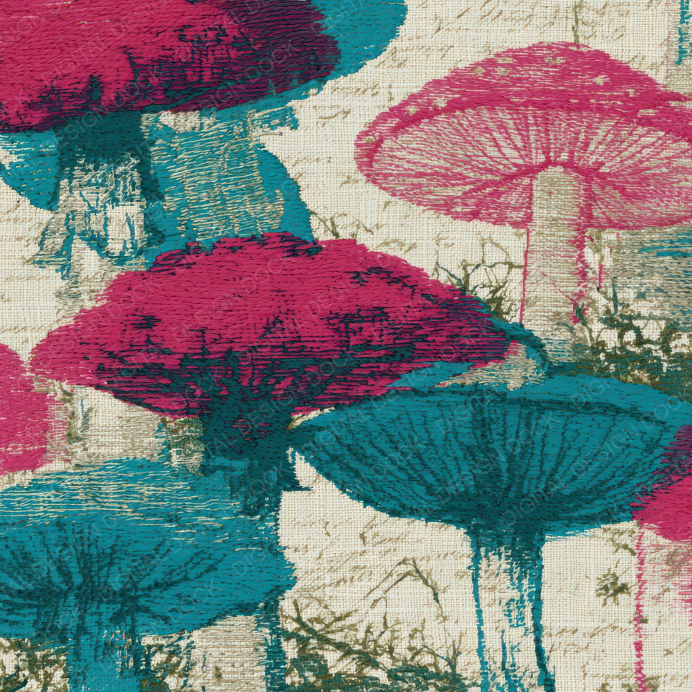 Embroidery Toadstools Bubblegum Turquoise Digital Paper Pack (DDD013010)