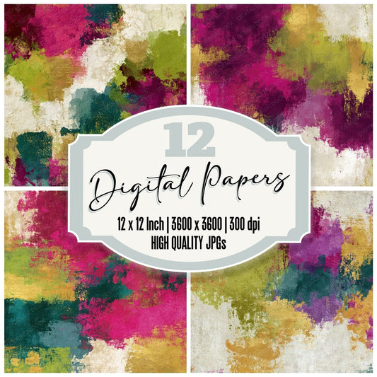 Impressionist Fuchsia Lime Abstract Digital Paper Pack (DDD013011)