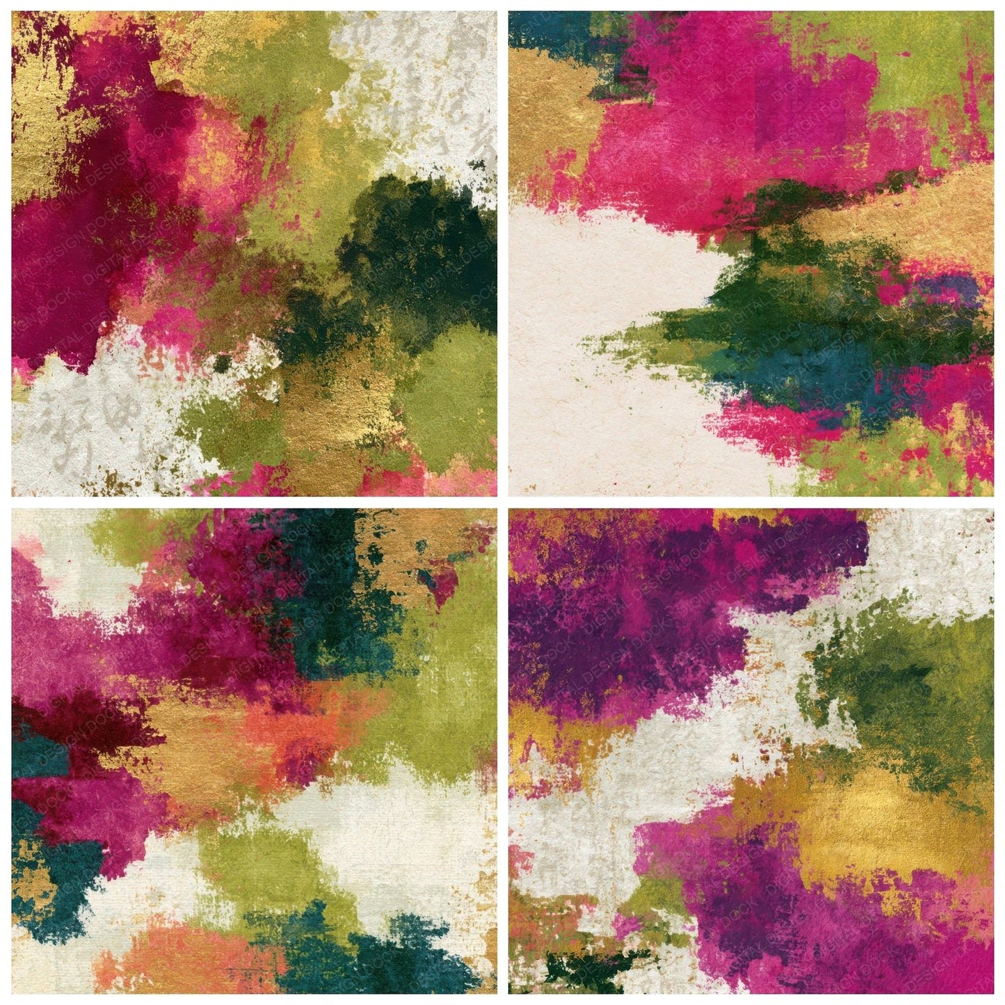 Impressionist Fuchsia Lime Abstract Digital Paper Pack (DDD013011)