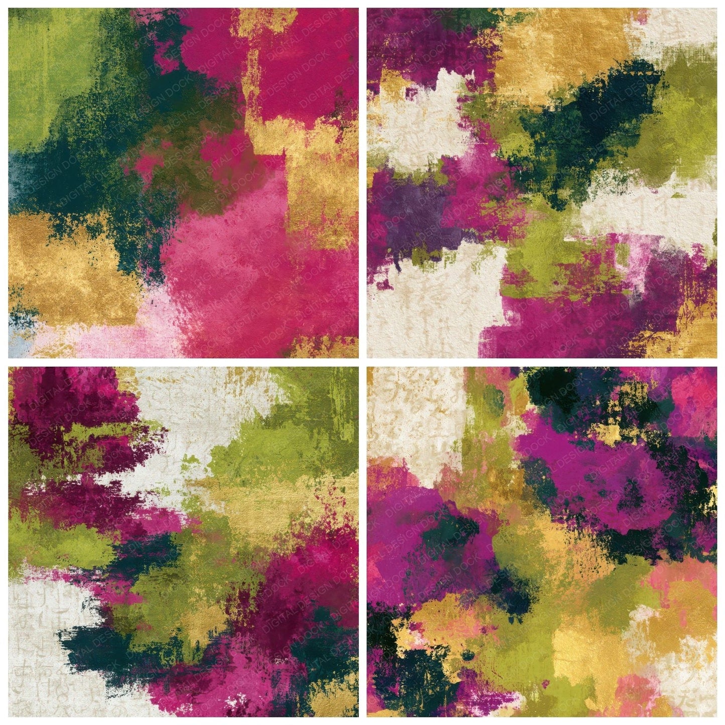Impressionist Fuchsia Lime Abstract Digital Paper Pack (DDD013011)