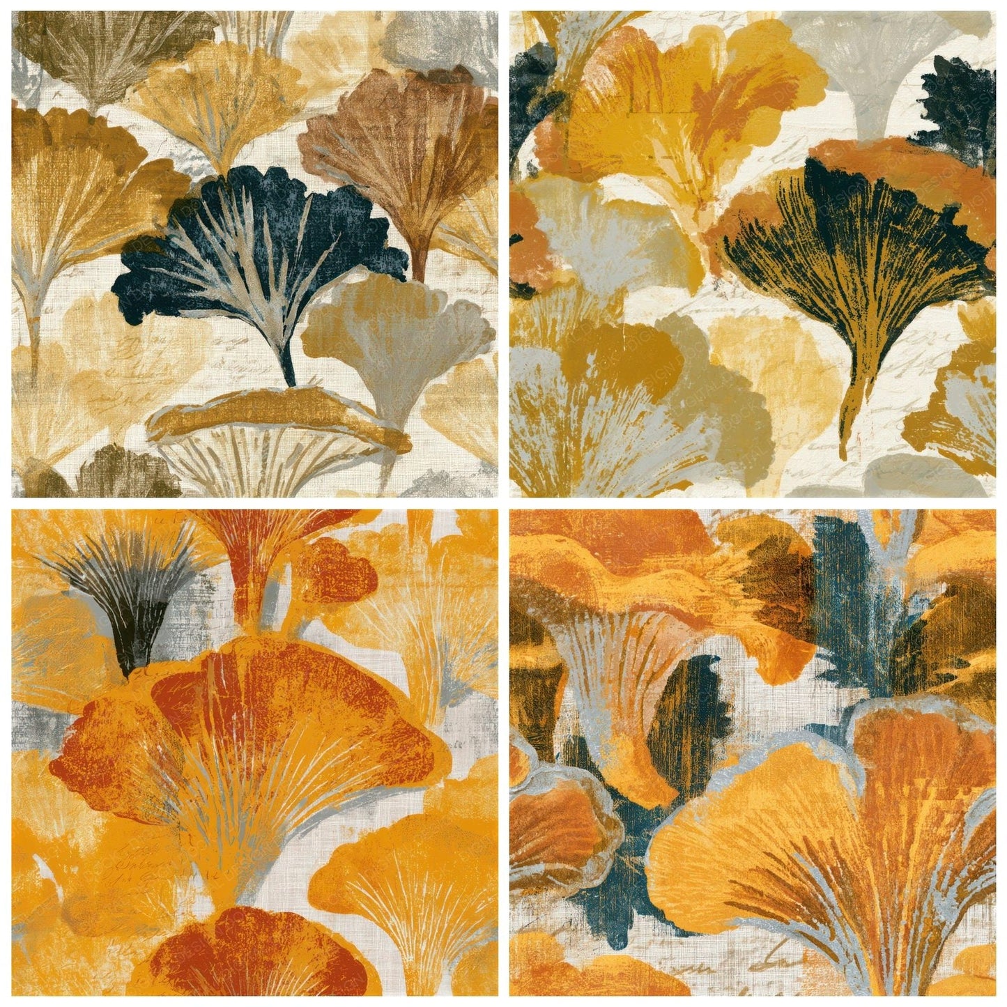 Indian Block Print Chanterelle Gold Seamless Digital Paper Pack (DDD013012)