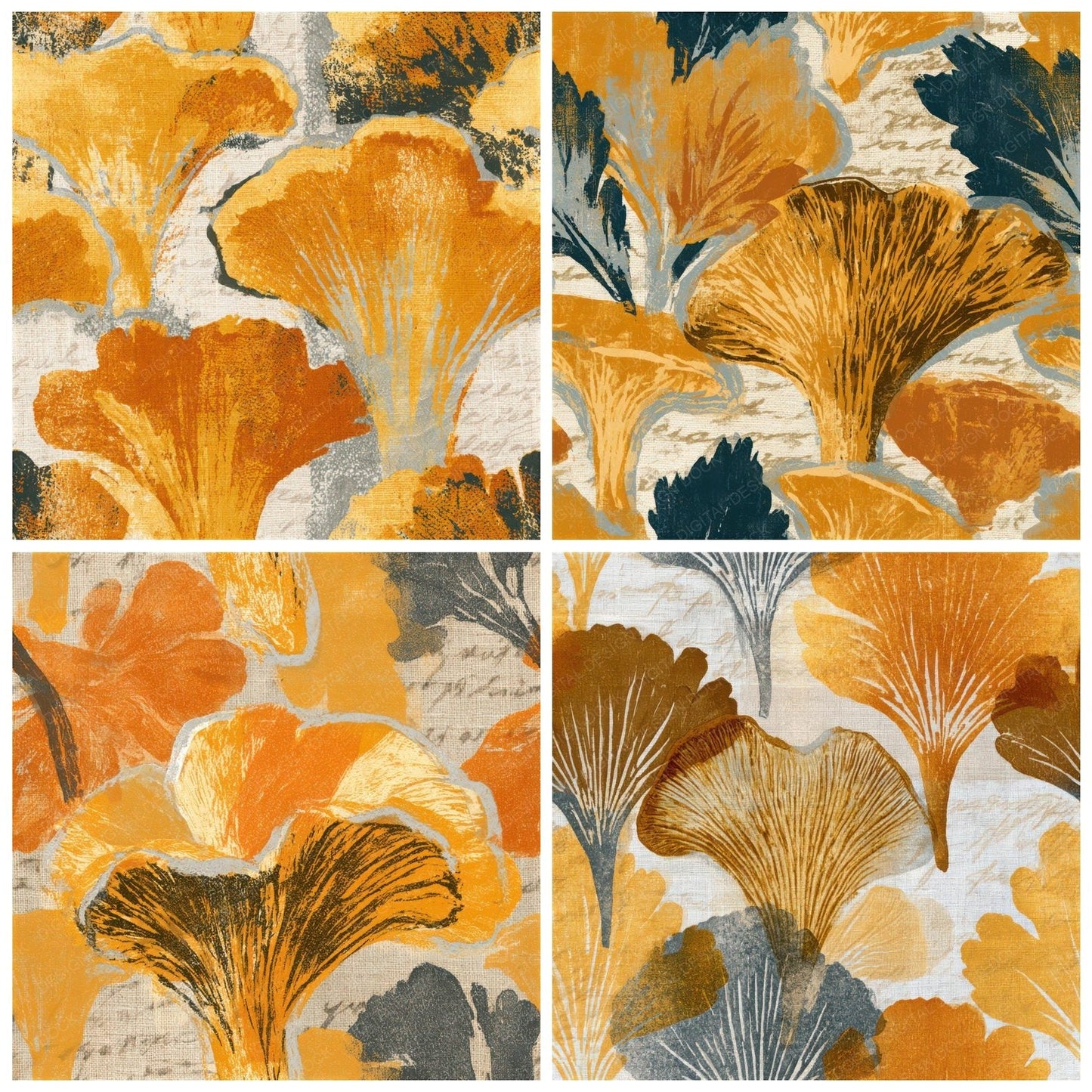 Indian Block Print Chanterelle Gold Seamless Digital Paper Pack (DDD013012)