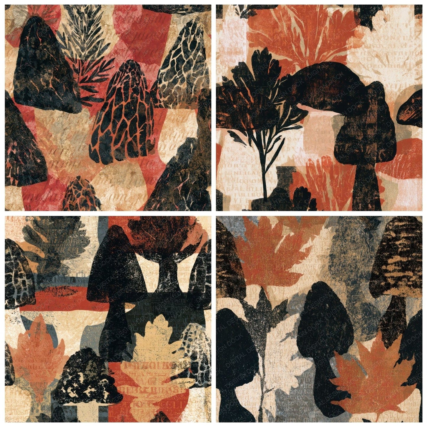Lithograph Morels Ivory Oxblood Digital Paper Pack (DDD013014)