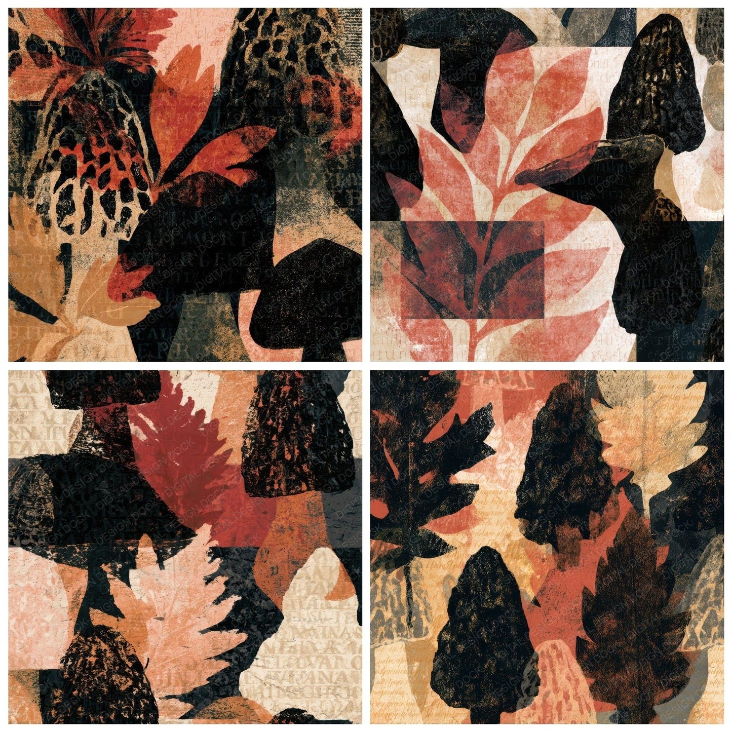 Lithograph Morels Ivory Oxblood Digital Paper Pack (DDD013014)