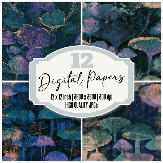 Monoprint Forest Fungi Aurora Lilac Seamless Digital Paper Pack (DDD013015)