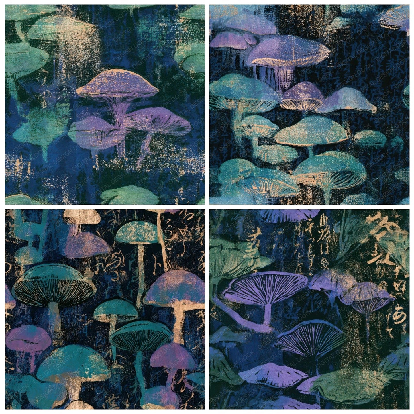 Monoprint Forest Fungi Aurora Lilac Seamless Digital Paper Pack (DDD013015)