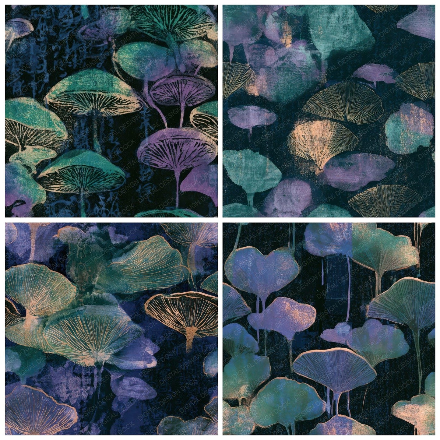 Monoprint Forest Fungi Aurora Lilac Seamless Digital Paper Pack (DDD013015)