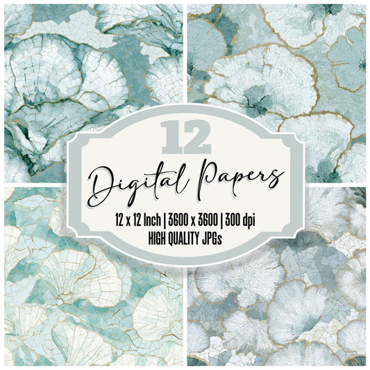 Mosaic Shelf Fungi Seafoam Digital Paper Pack (DDD013016)