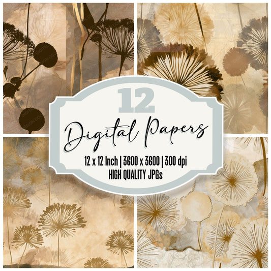 Papercut Puffballs Sepia Seamless Digital Paper Pack (DDD013017)