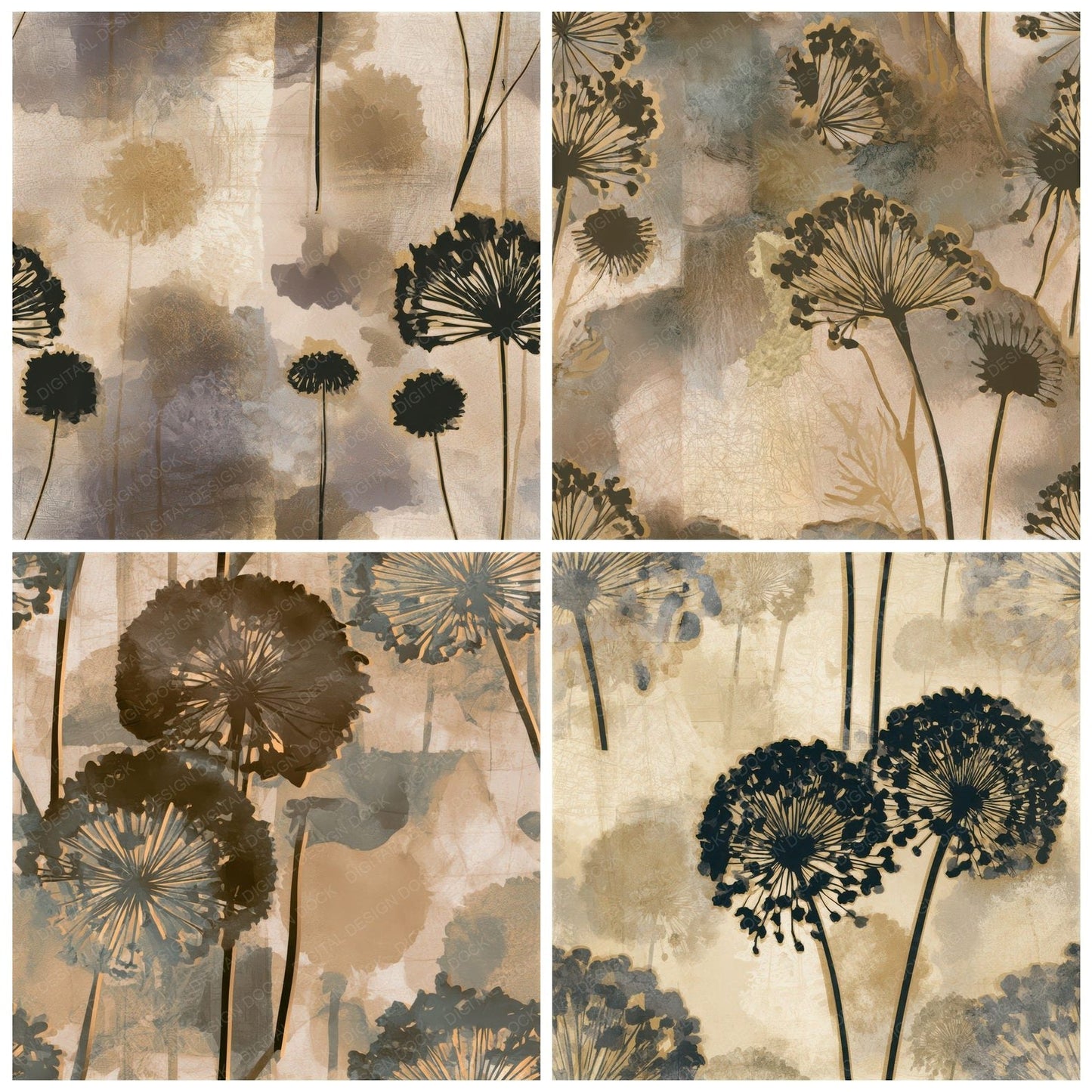 Papercut Puffballs Sepia Seamless Digital Paper Pack (DDD013017)