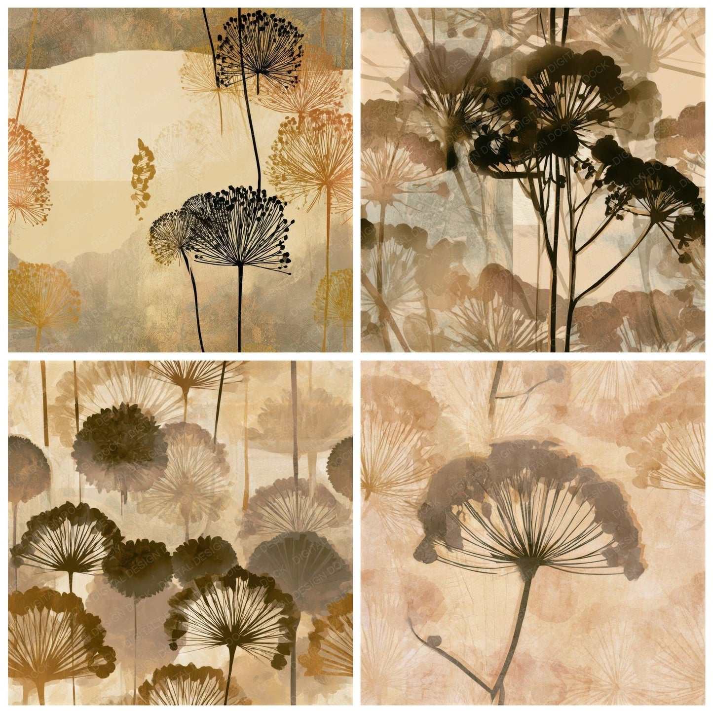 Papercut Puffballs Sepia Seamless Digital Paper Pack (DDD013017)